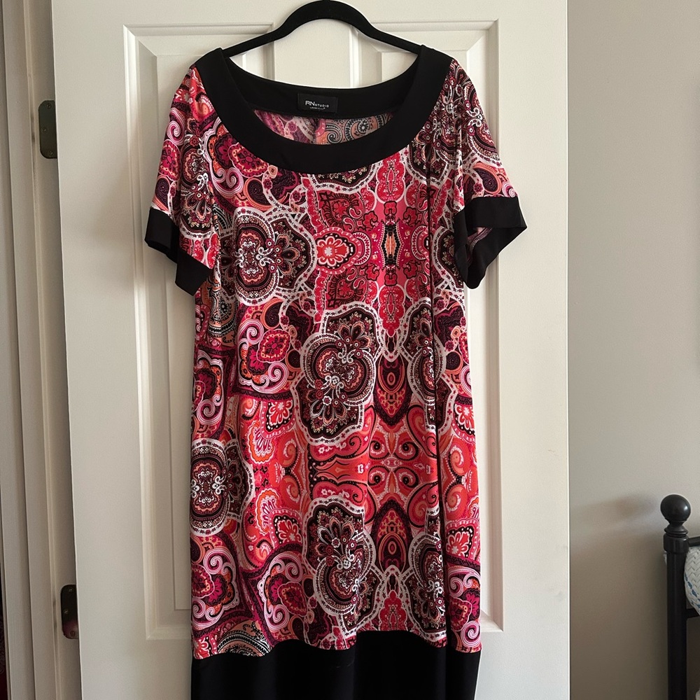 Paisley Print Pink Black Coral Women's Dress Sz 16